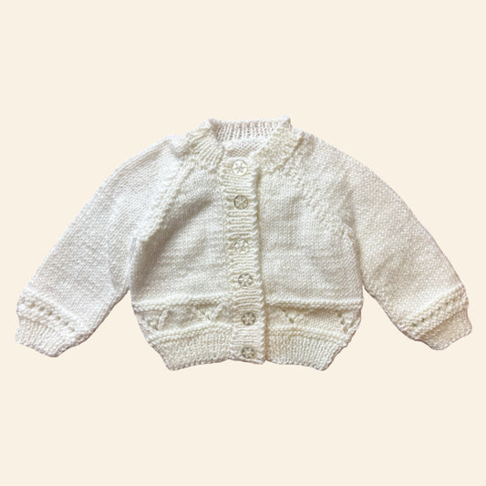 ivory sparkle 0-3 month hand knit cardigan