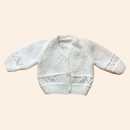 white 0-3 month hand knit cardigan