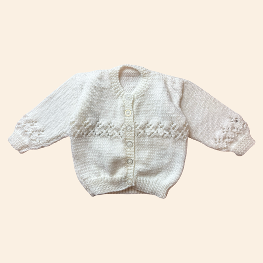 white 6-12 month hand knit cardigan