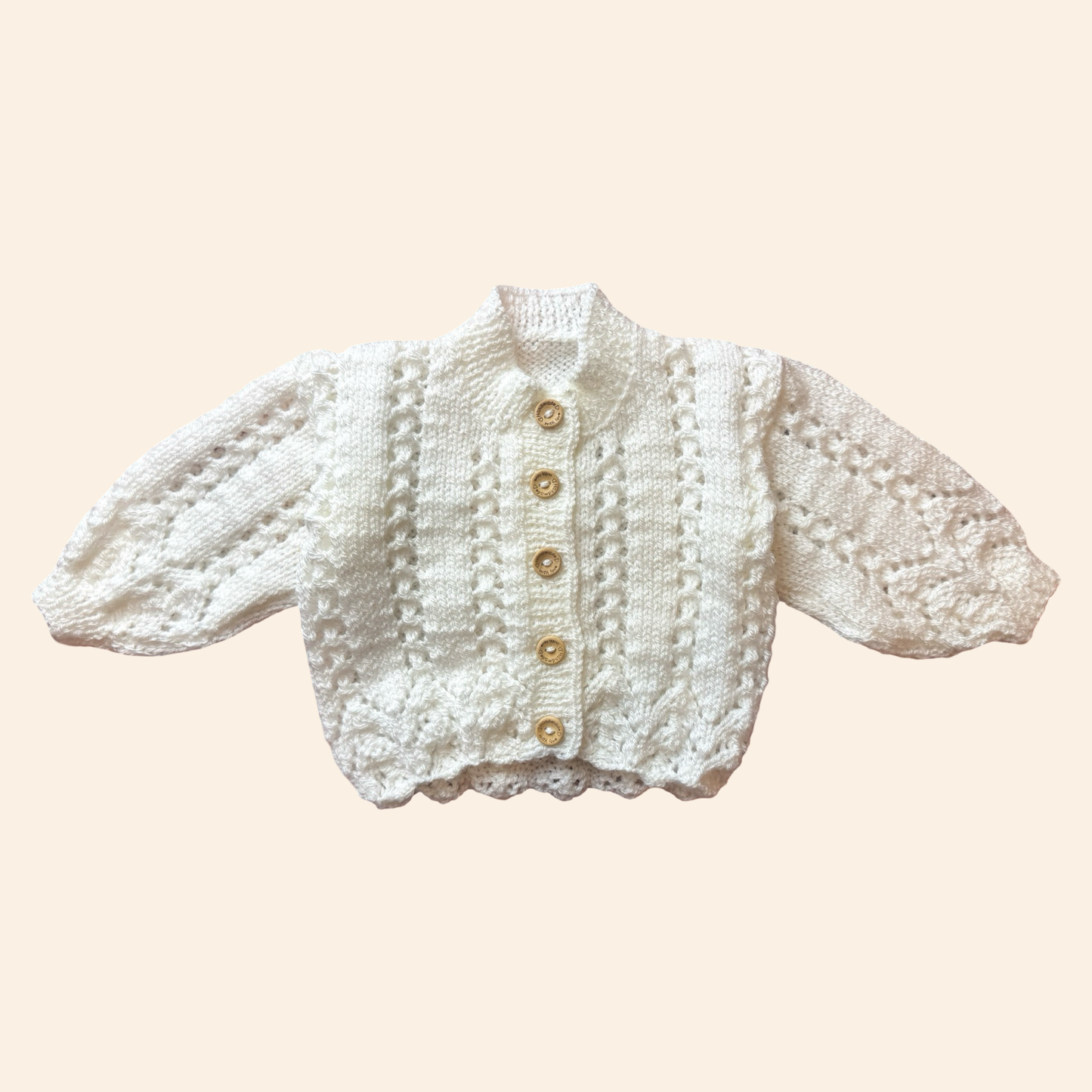 white 3-6 month hand knit cardigan