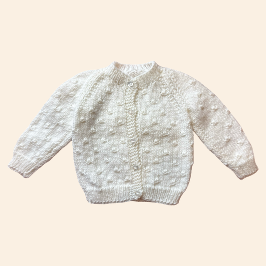 white 0-3 month hand knit cardigan