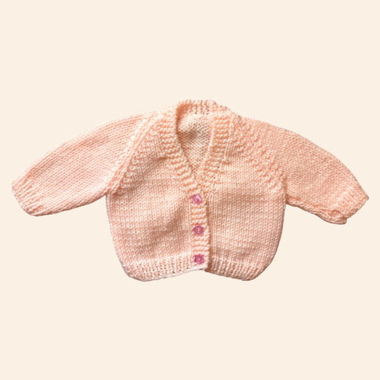 apricot pink 0-3 month hand-knit cardigan (Copy)