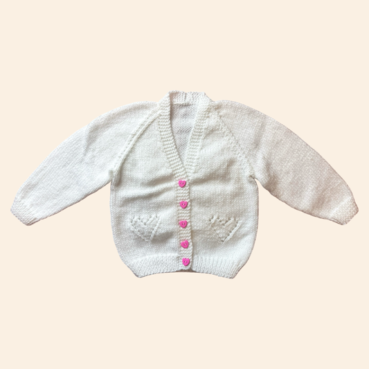 white 6-12 month hand knit cardigan