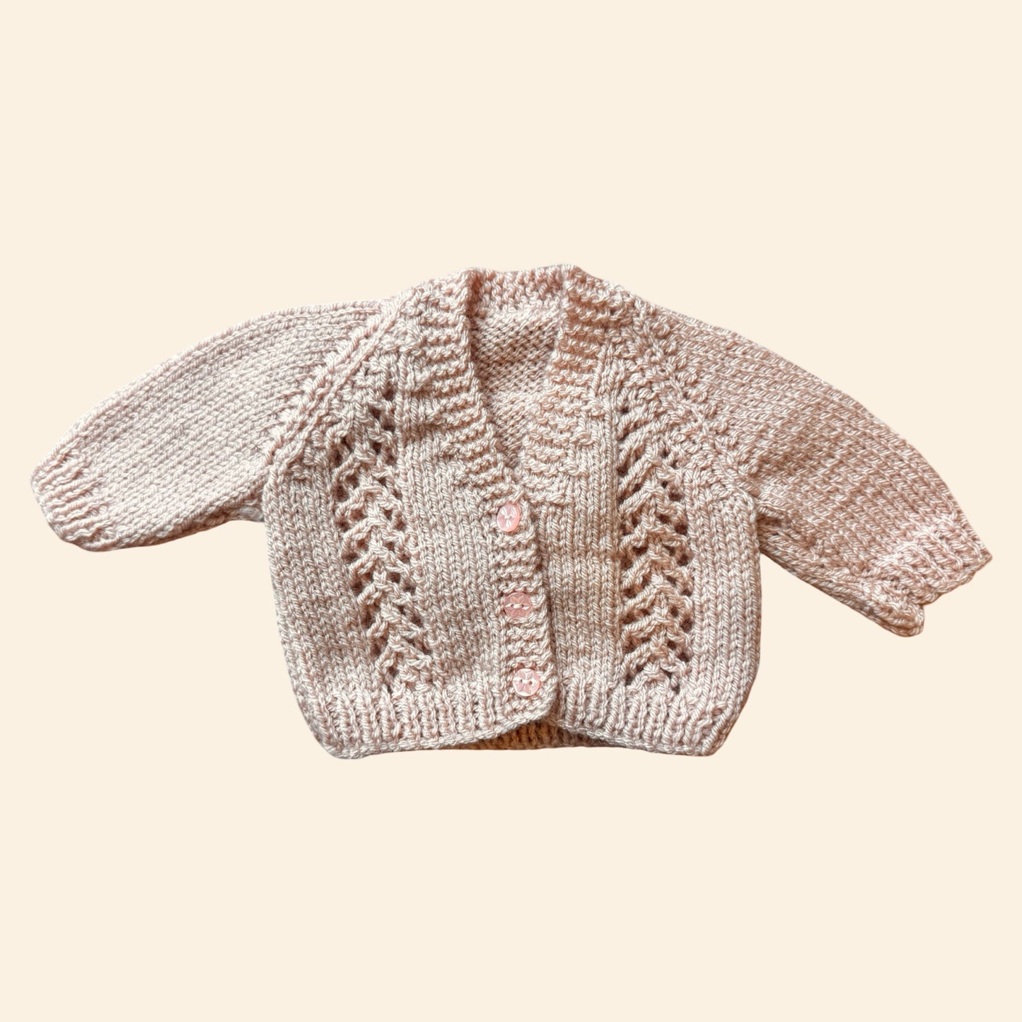 blush pink 0-3 month hand-knit cardigan