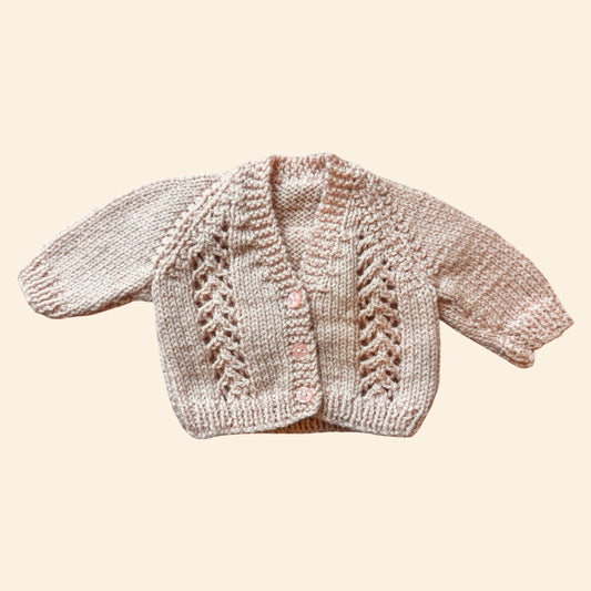 blush pink 0-3 month hand-knit cardigan