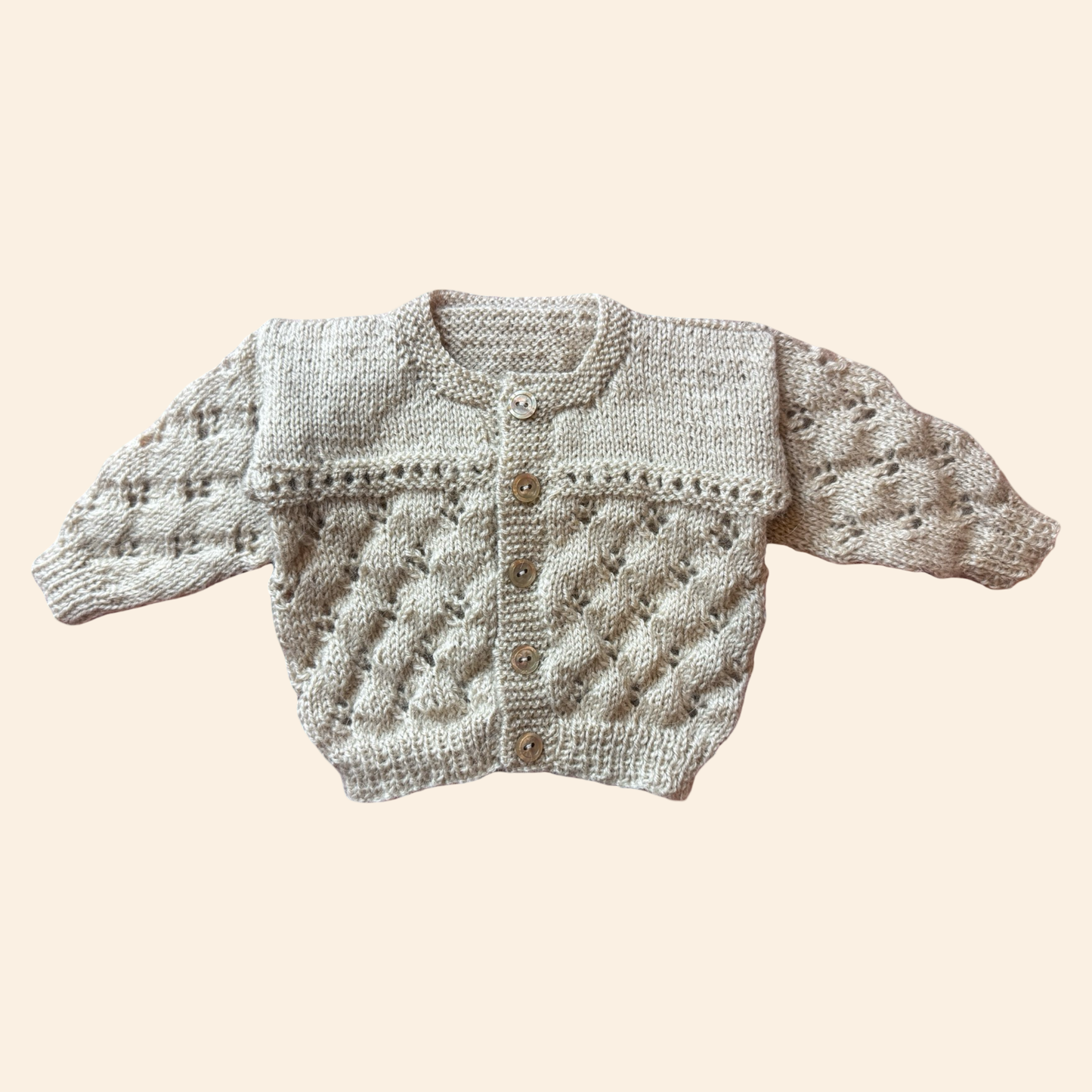oatmeal 0-3 month hand knit cardigan