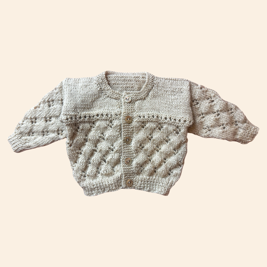 oatmeal 0-3 month hand knit cardigan