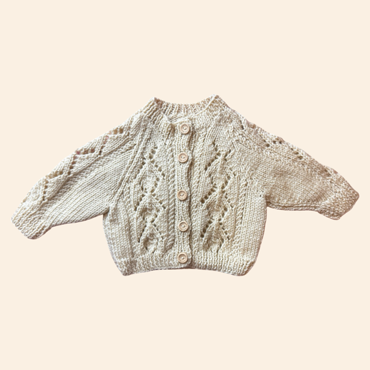 oatmeal 3-6 month hand knit cardigan