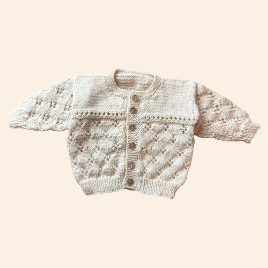 oatmeal 3-6 month hand knit cardigan