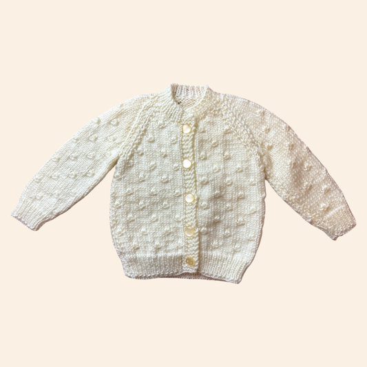 cream 0-3 month hand knit cardigan