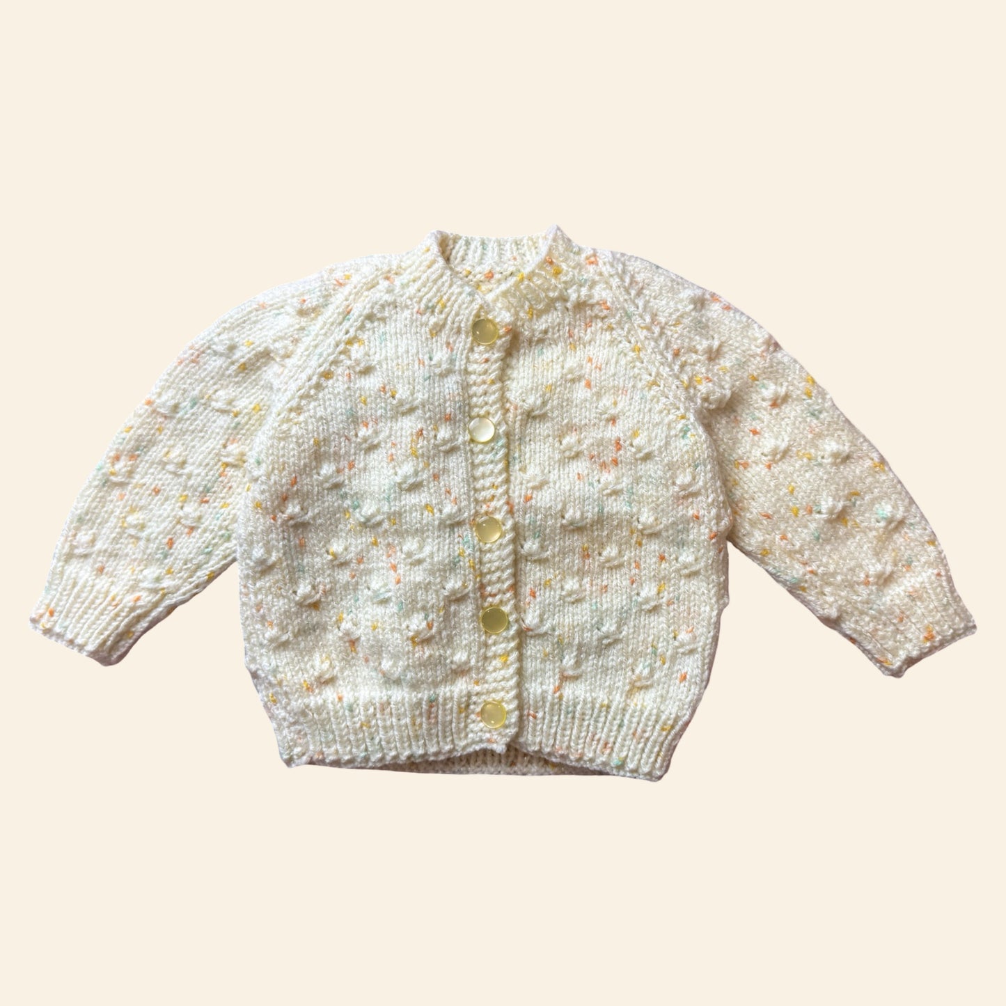 yellow fleck sparkle 0-3 month hand knit cardigan