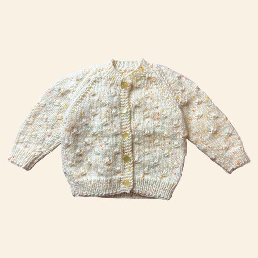 yellow fleck sparkle 0-3 month hand knit cardigan