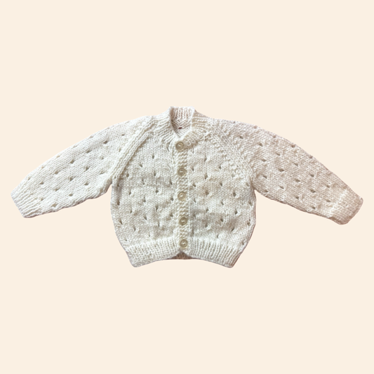 ecru 0-3 month hand knit cardigan
