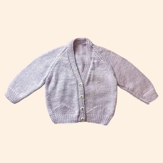 mauve purple 1-2 years hand knit cardigan