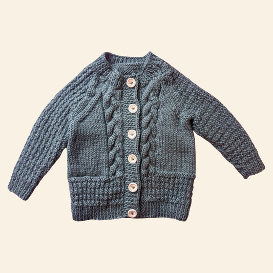 forest green 1-2 years hand knit cardigan