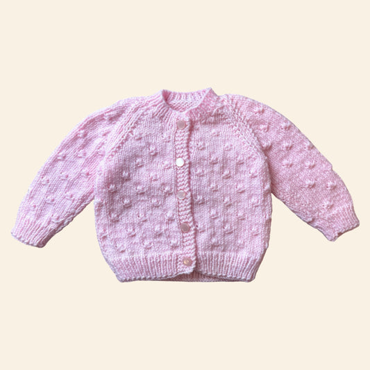 pink 0-3 month hand-knit cardigan