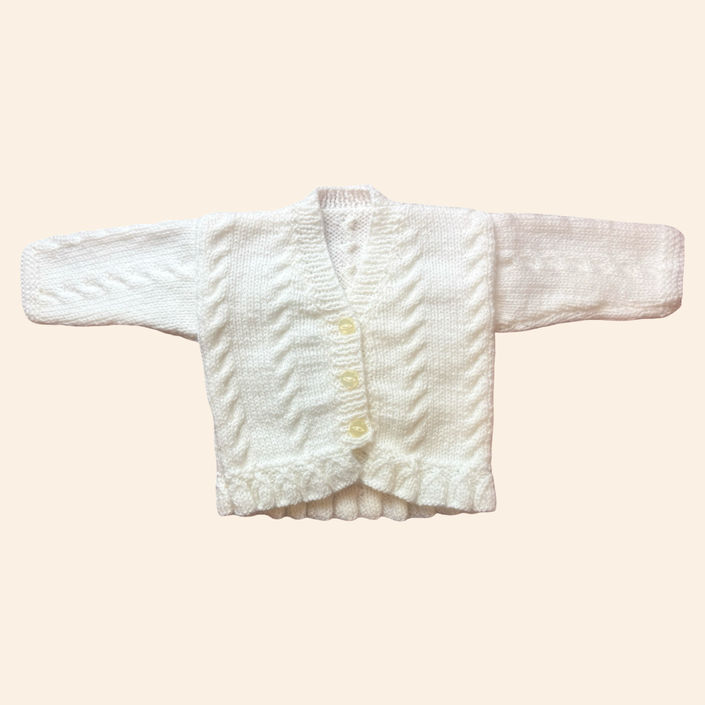 cream 3-6 month hand knit cardigan