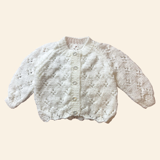white 3-6 month hand knit cardigan