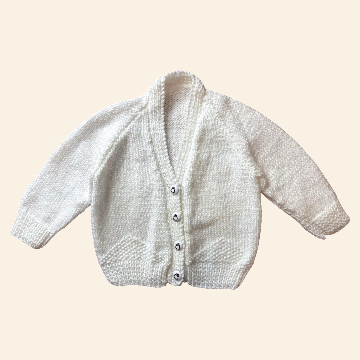 white 6-12 month hand knit cardigan
