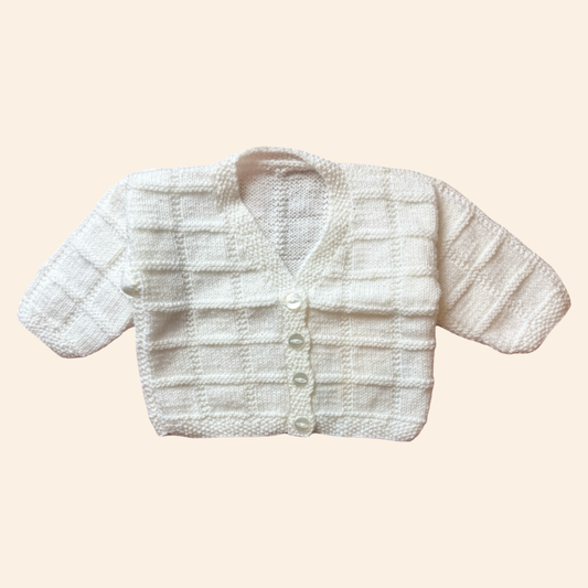 white 3-6 month hand knit cardigan
