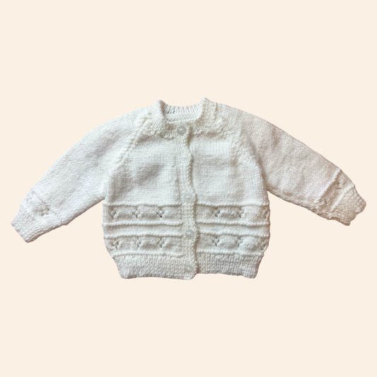 white 3-6 month hand knit cardigan