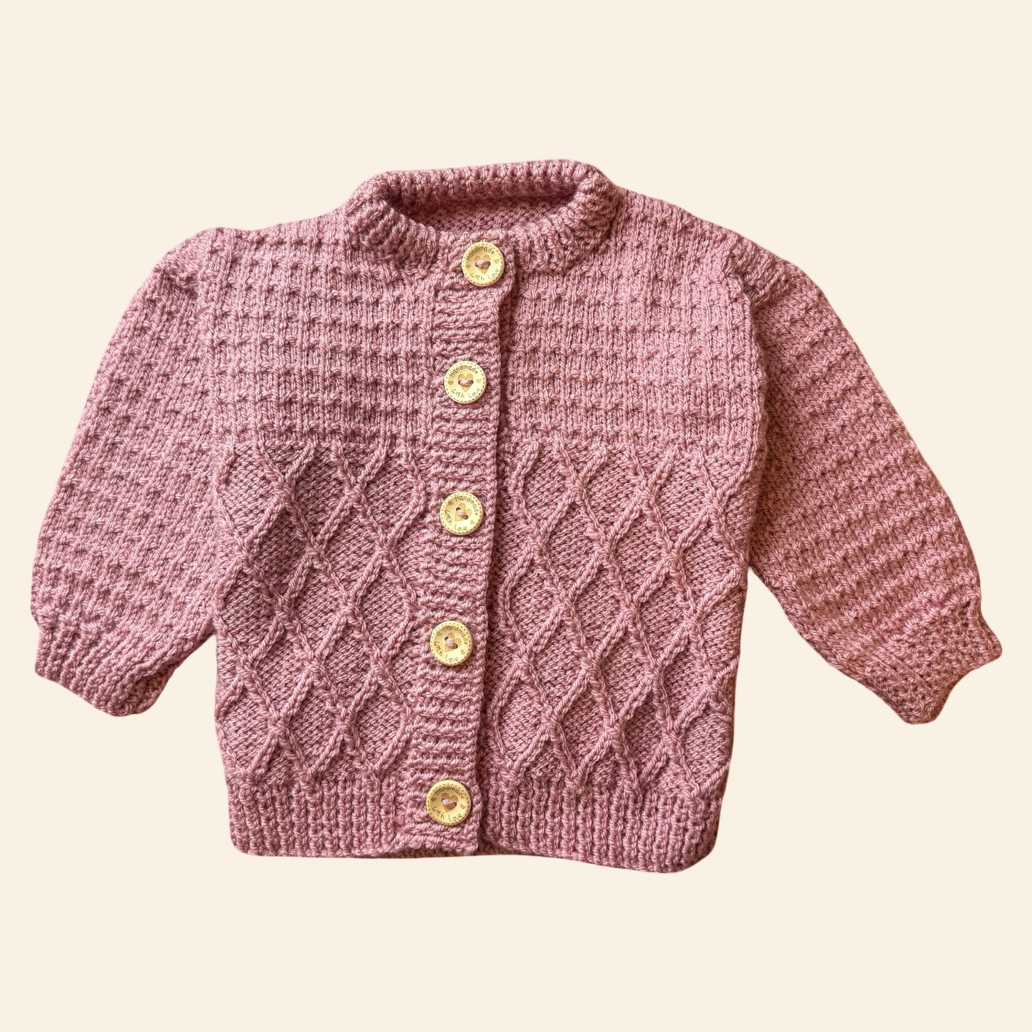 dusty rose pink 6-12 month hand knit cardigan