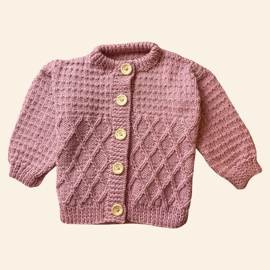 dusty rose pink 6-12 month hand knit cardigan