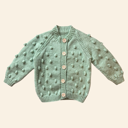 sage green 1-2 years hand knit cardigan