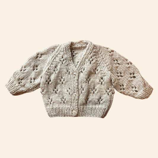 oatmeal 0-3 month hand knit cardigan
