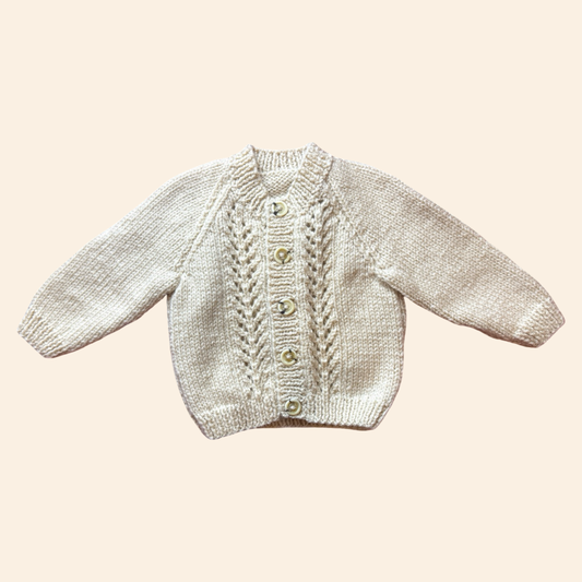 oatmeal 3-6 month hand knit cardigan