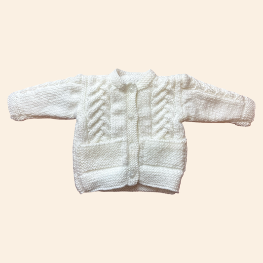 white newborn hand knit cardigan