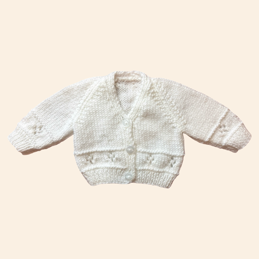 white newborn hand knit cardigan