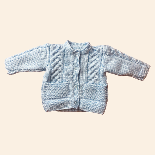 baby blue 0-3 month hand knit cardigan