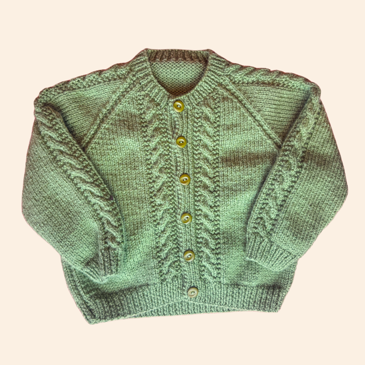 sage green 6-12 month hand knit cardigan