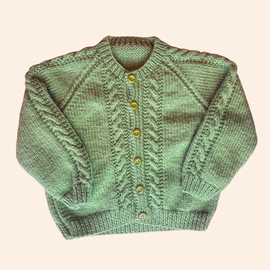 sage green 6-12 month hand knit cardigan