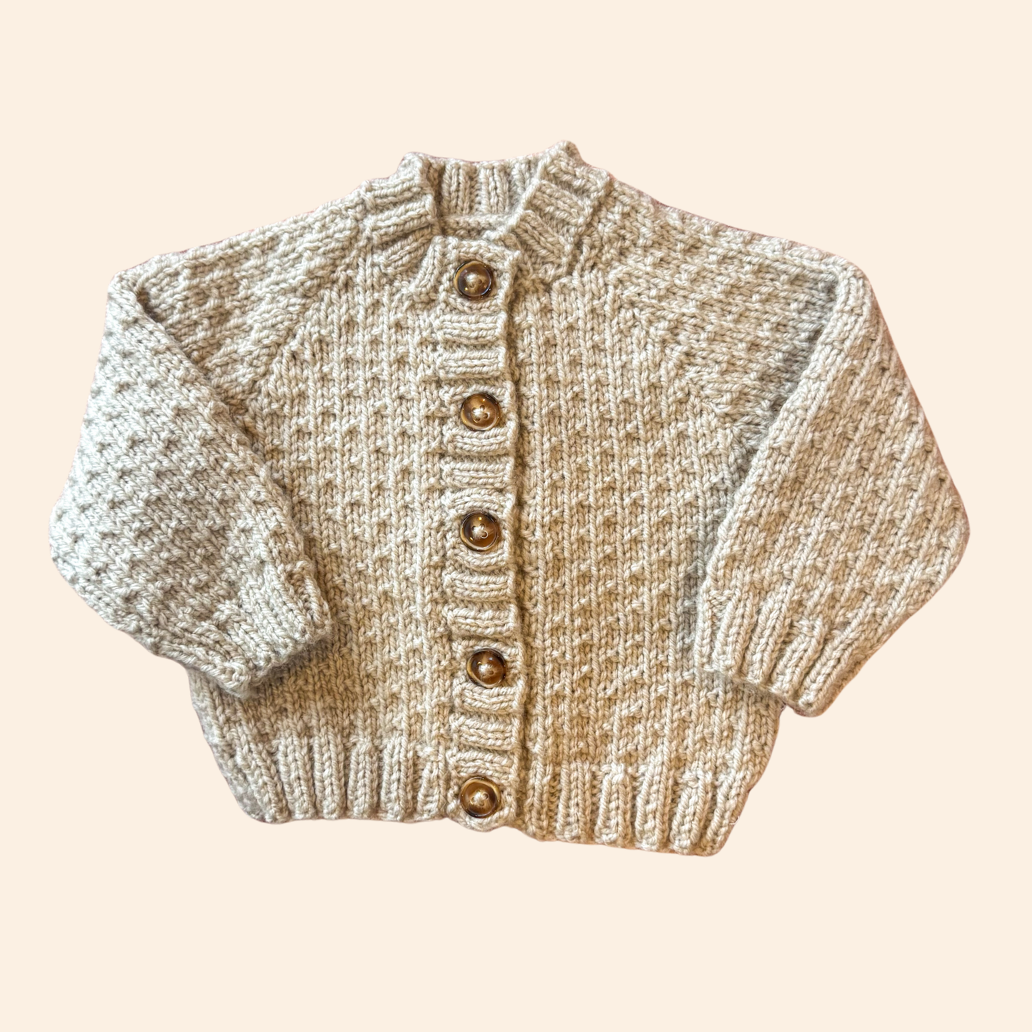 Oatmeal brown 3-6 month hand knit cardigan