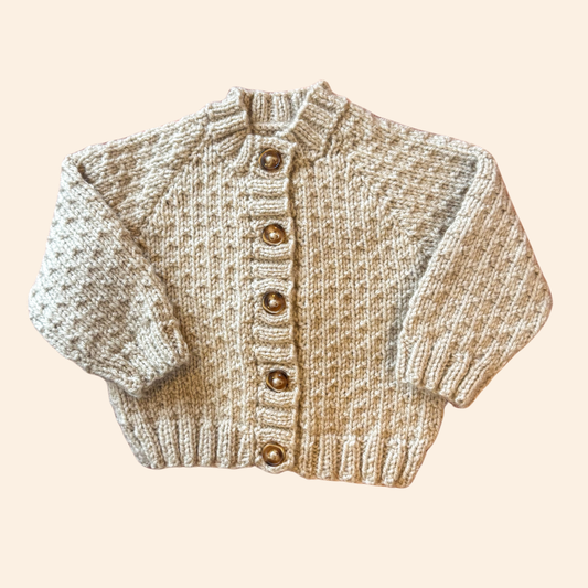 Oatmeal brown 3-6 month hand knit cardigan