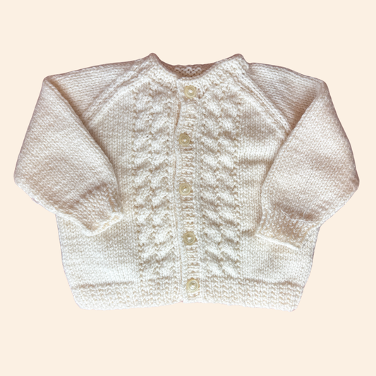 cream 3-6 month hand knit cardigan