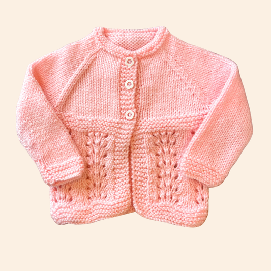 pink 0-3 month hand knit cardigan