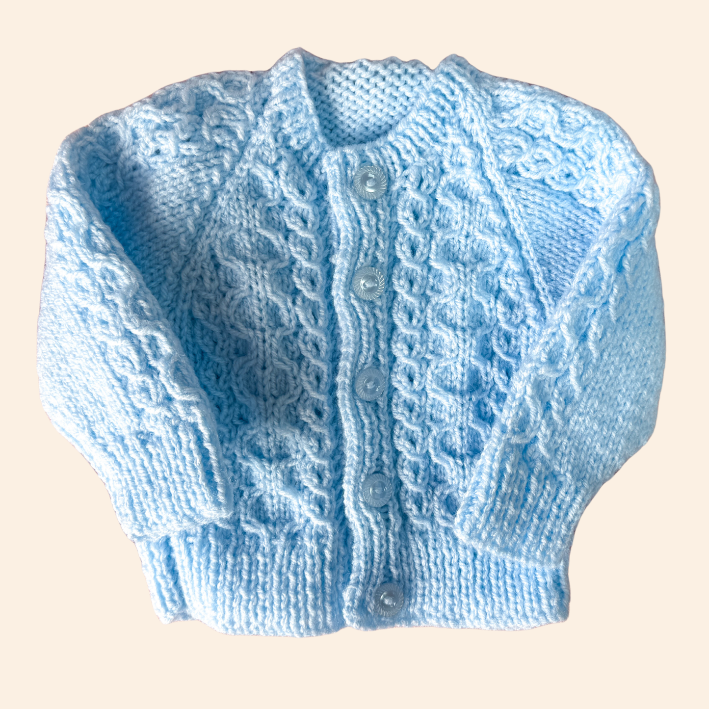 baby blue 0-3 month hand knit cardigan