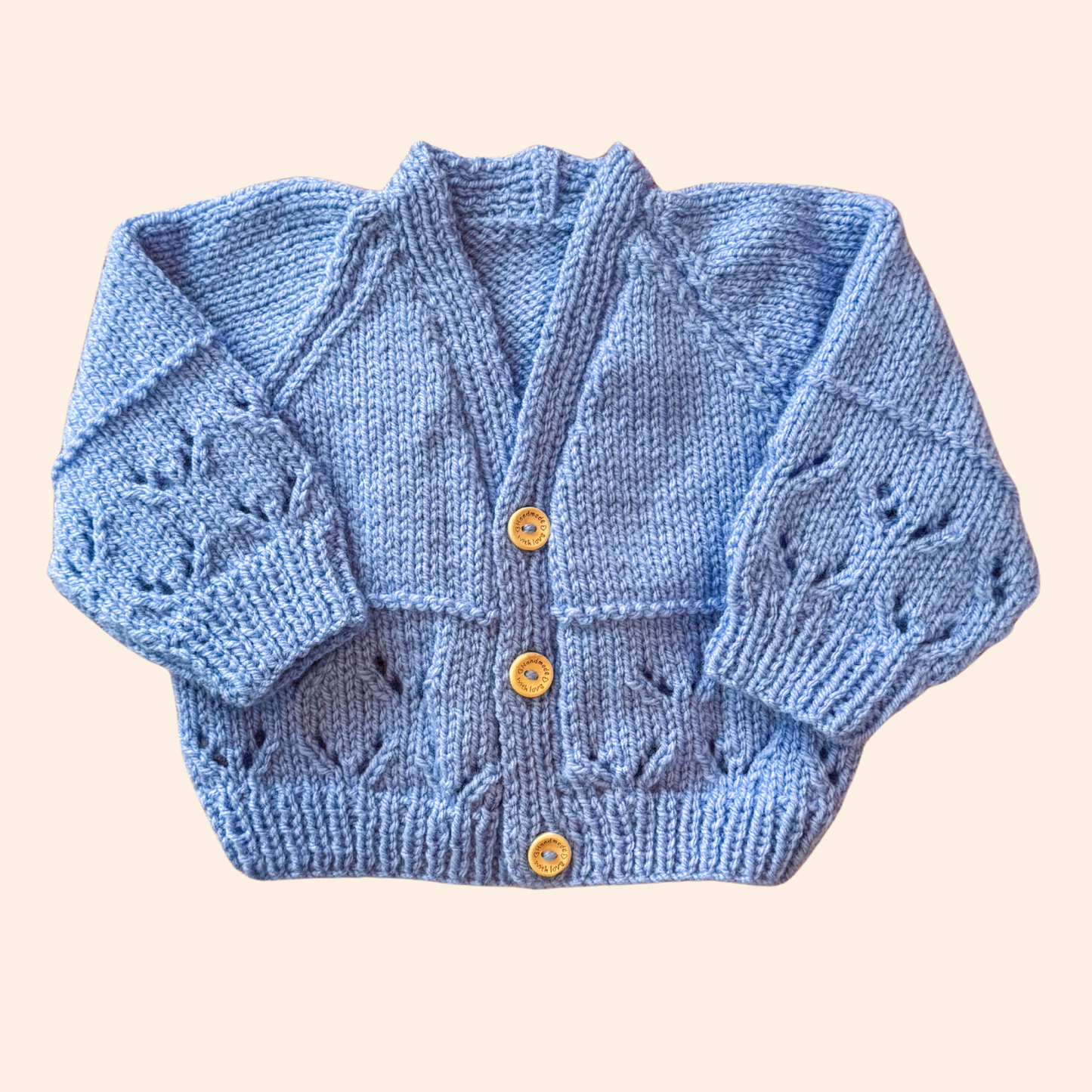 Dusty blue 3-6 month hand knit cardigan
