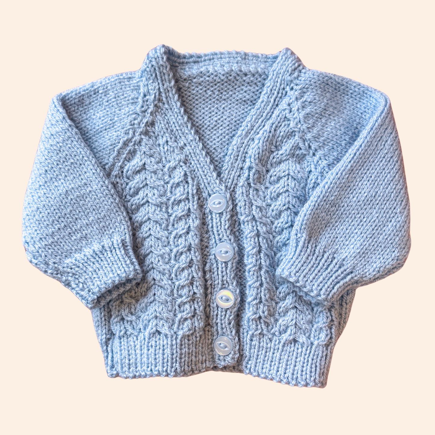 baby blue 0-3 month hand knit cardigan