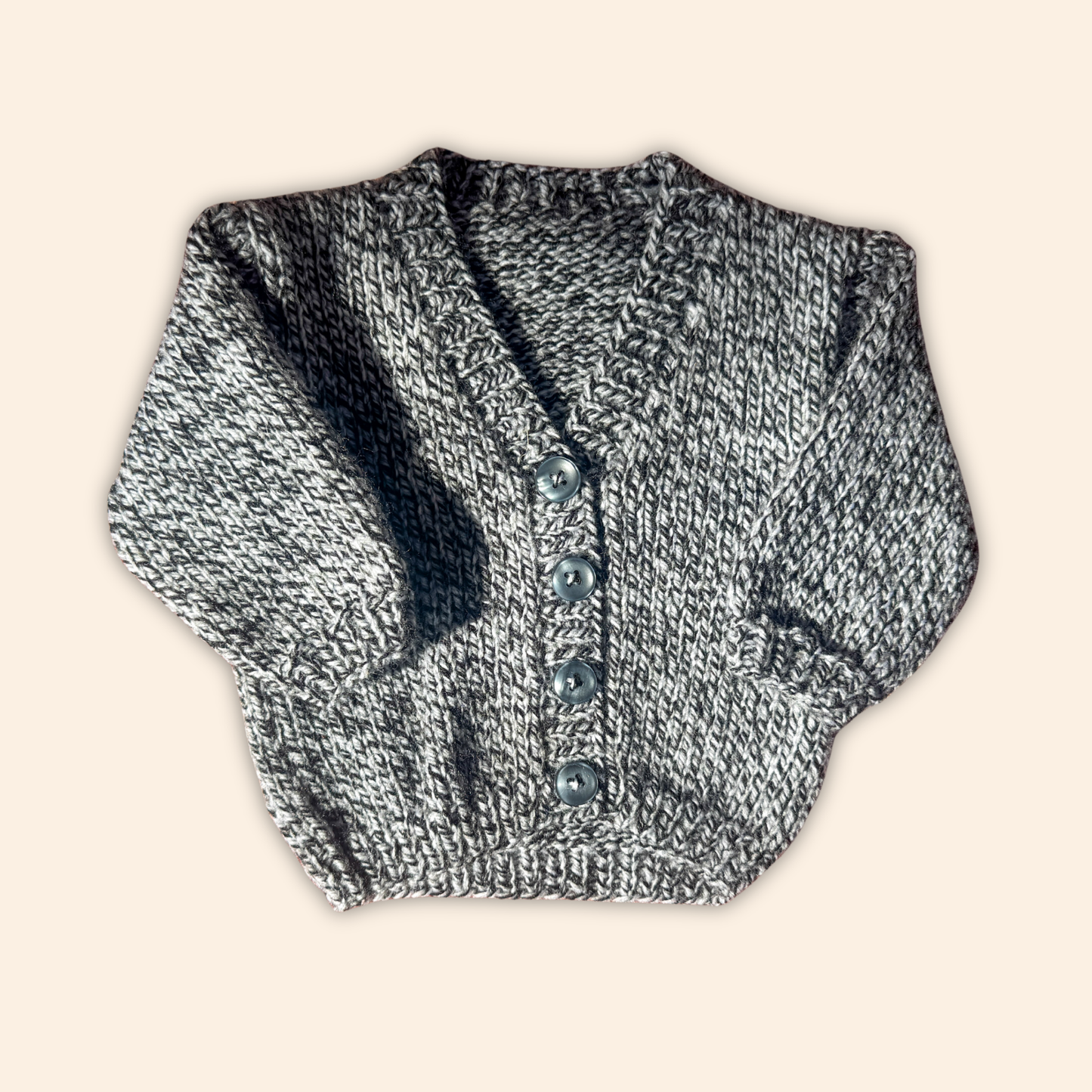 black white fleck 3-6 months hand knit cardigan