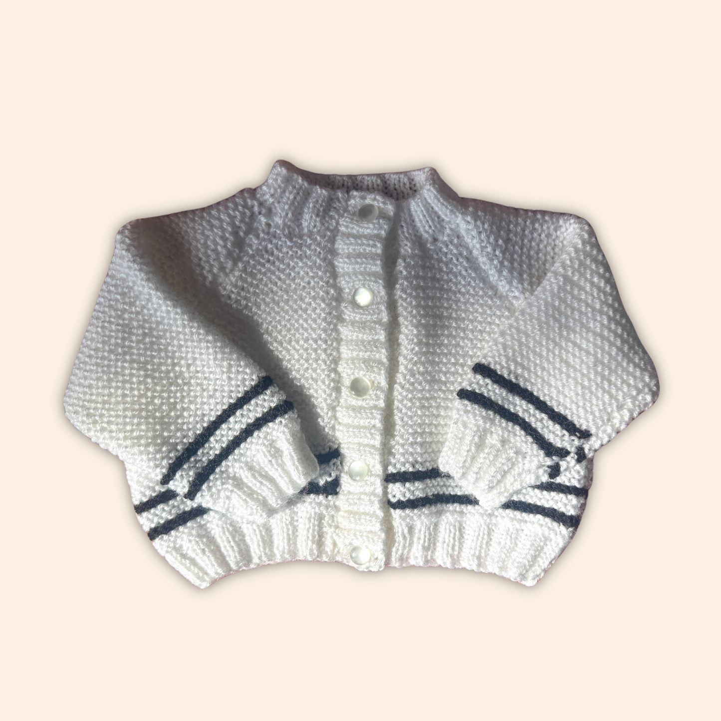 white stripe 3-6 months hand knit cardigan