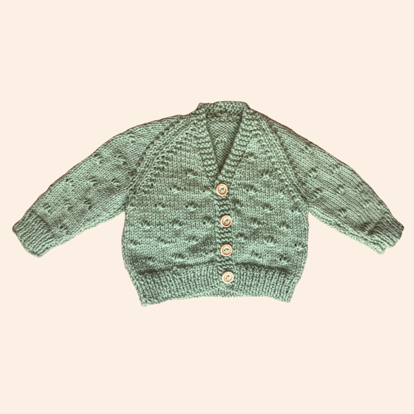sage green 0-3 month hand knit cardigan