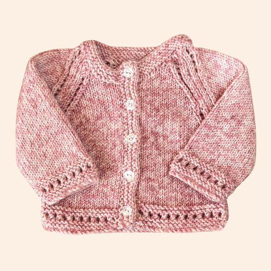 pink fleck newborn hand knit cardigan