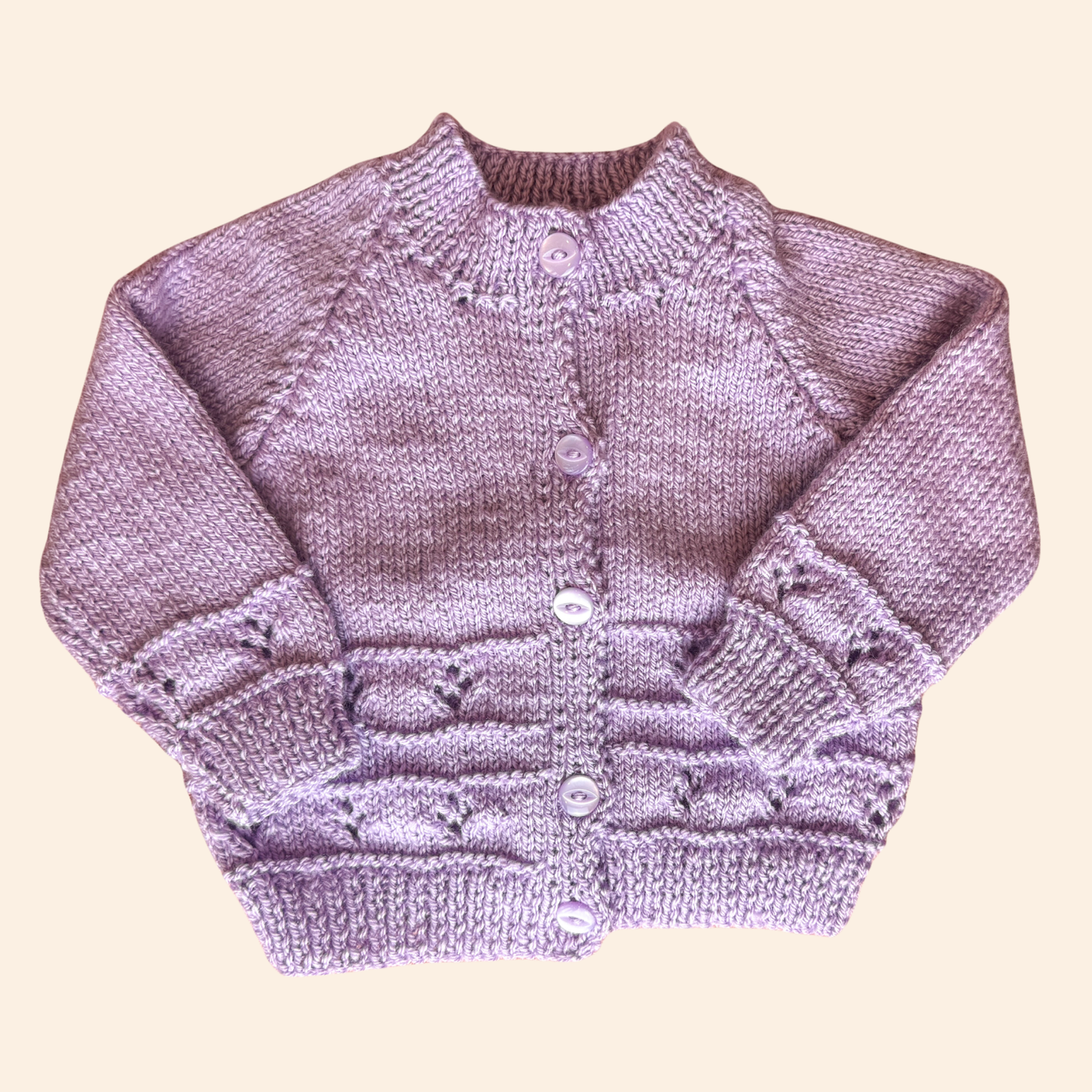 lilac 6-12 month hand knit cardigan