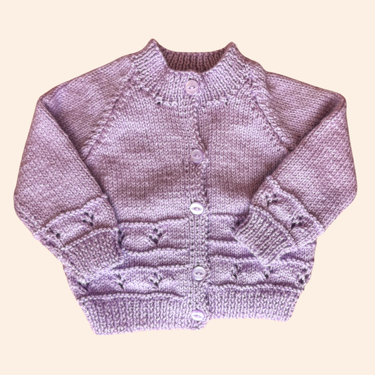 lilac 6-12 month hand knit cardigan