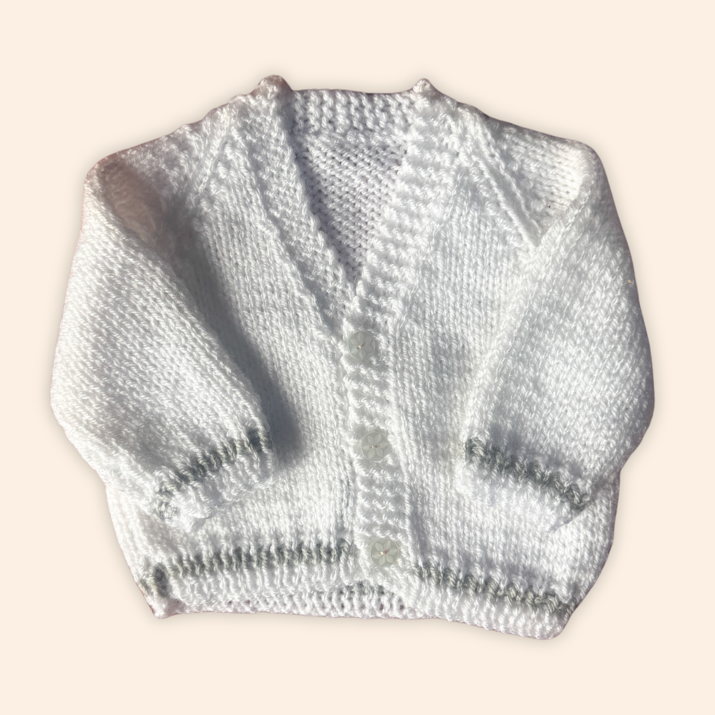 white 0-3 months hand knit cardigan