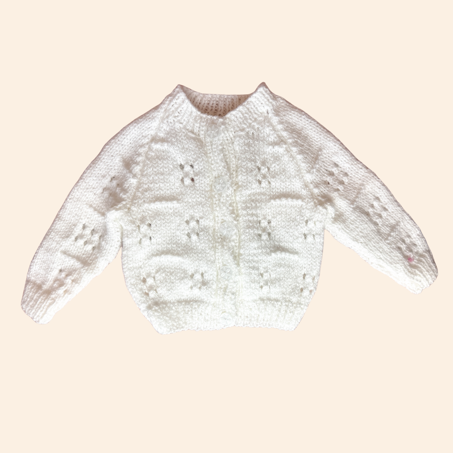 white 0-3 month hand knit cardigan